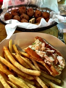Crab roll and hush puppies